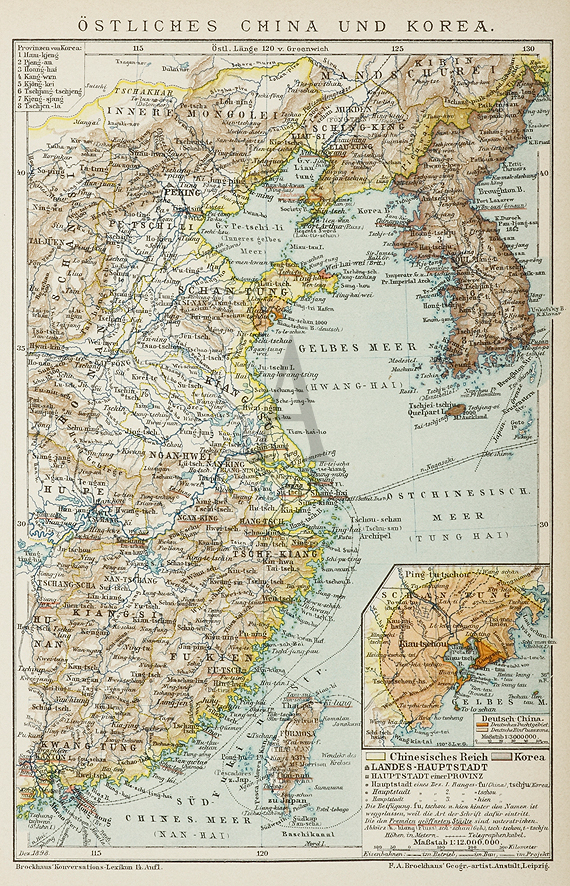 Ostliches China und Korea. - Antique Print from 1895
