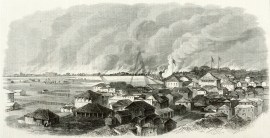 The Great Fire at Yokohama, Japan, viewed from the Bluff.