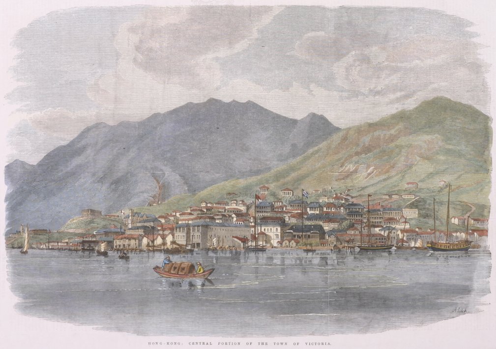 Hong - Kong: Central Portion of the Town of Victoria. - Antique Print from 1860