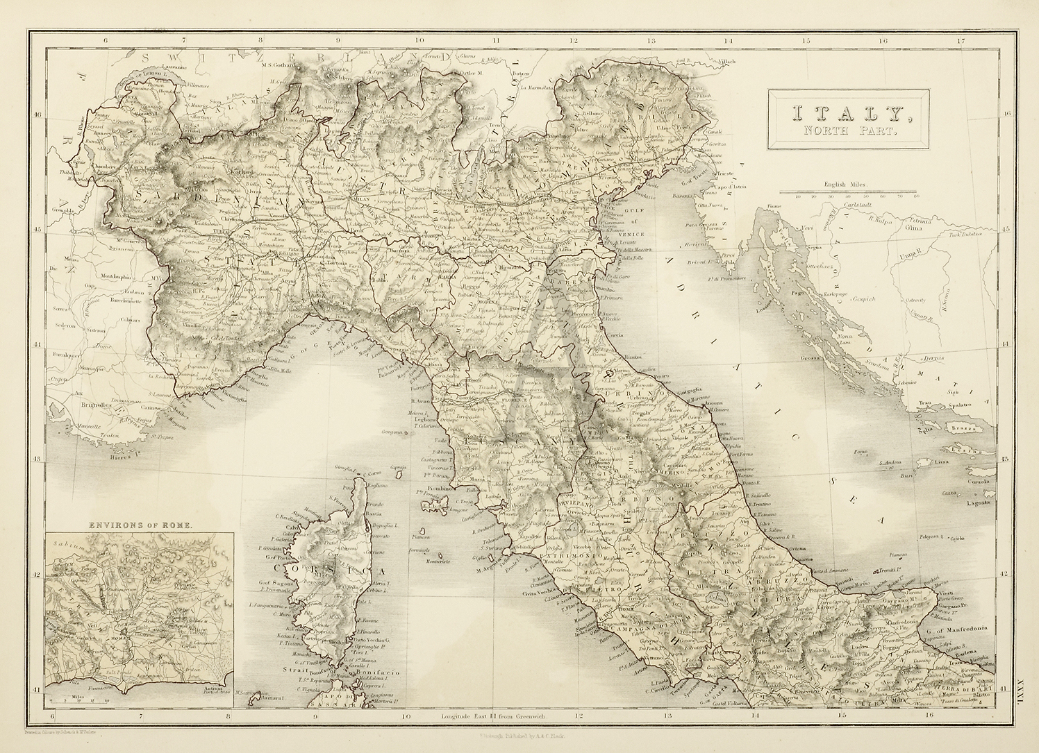 Italy, North Part. - Antique Print from 1851