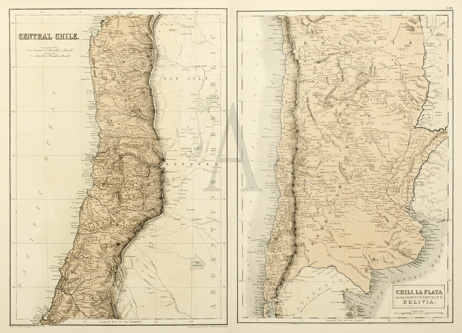 Central Chili. Chilli, La Plata or the Argentine Republic & Bolivia. - Antique Print from 1859