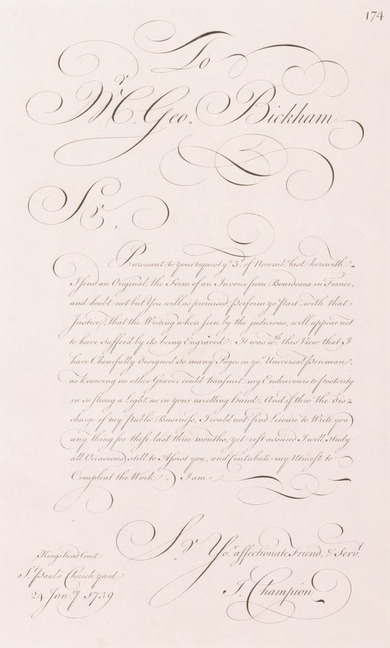 To Mr Geo.Bickham - Antique Print from 1741