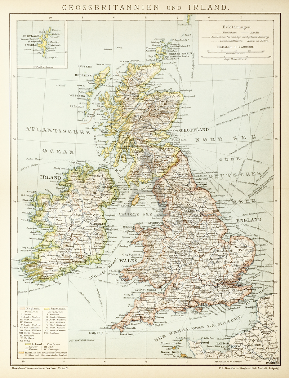 Grossbritannien und Irland - Antique Map from 1895