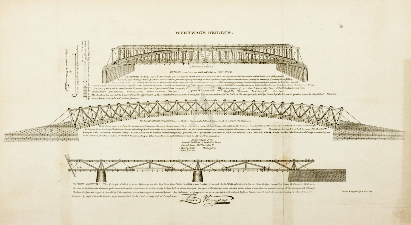 Wernwag's Bridges - Antique Print from 1805