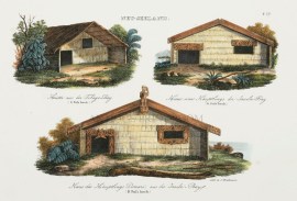 Heutte aus der Tolaga Bay. Haus eines Hauptlings der Inseln Bay. Haus des Hauptlings Pomares, aus der Inseln Bay.