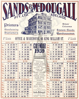 Sands & McDougall Calendar 1939. Advertising