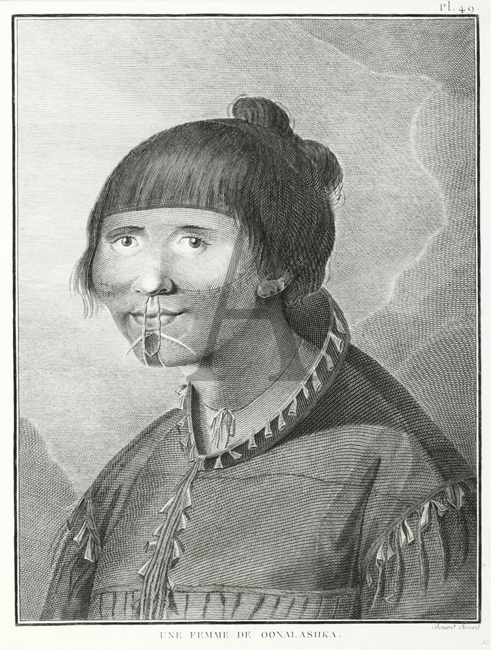 Une Femme De Oonalashka. - Antique Print from 1785