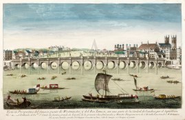 Vista en Perspectiva del famoso puente de Westminster, y del Rio Tamisa...de Londres..