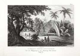 Ansicht Eines Schoppens der die Kriegspiroguen des Hauptlings Palu beschirmt (Tonga Tabu.)