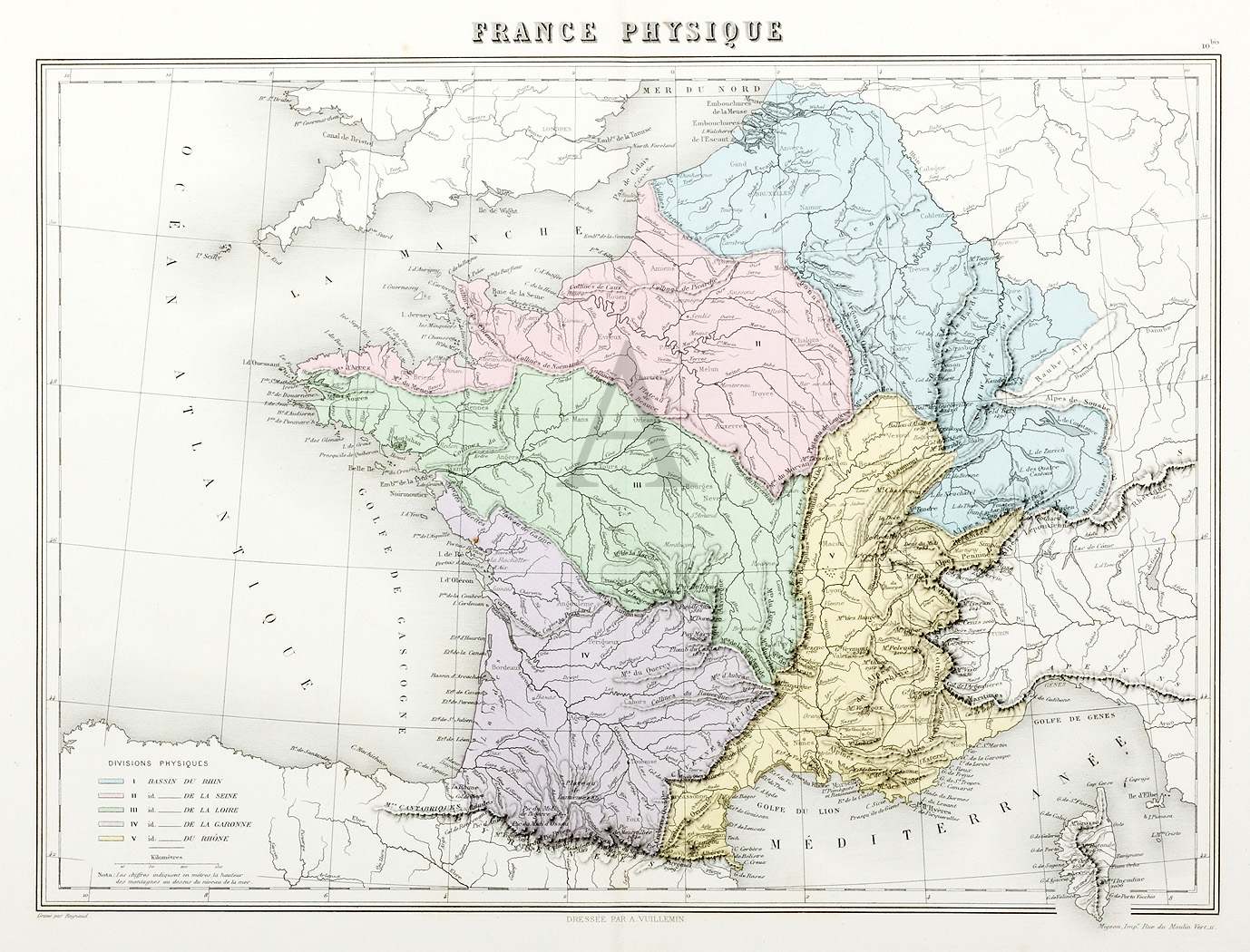 France Physique - Antique Print from 1876