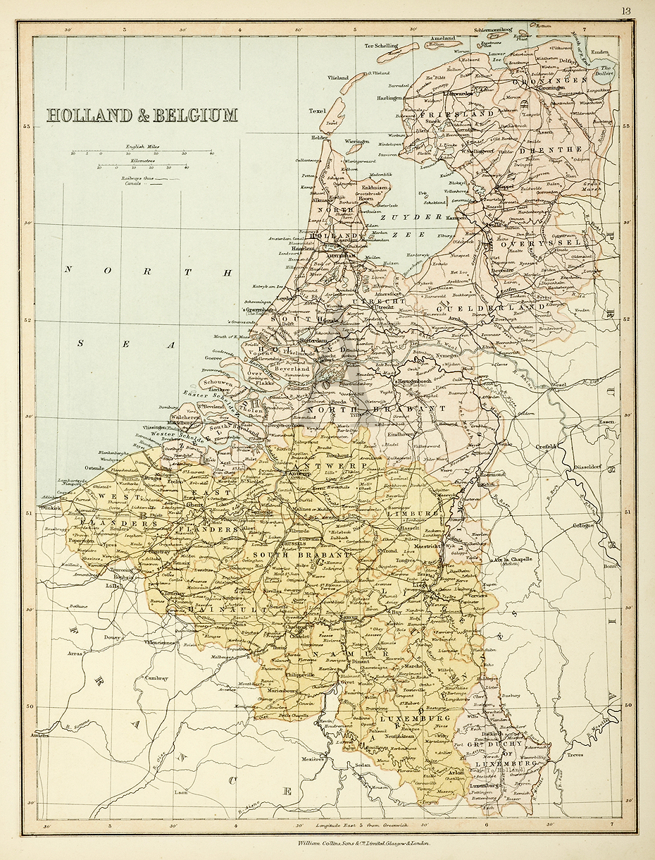 Holland & Belgium - Antique Print from 1878
