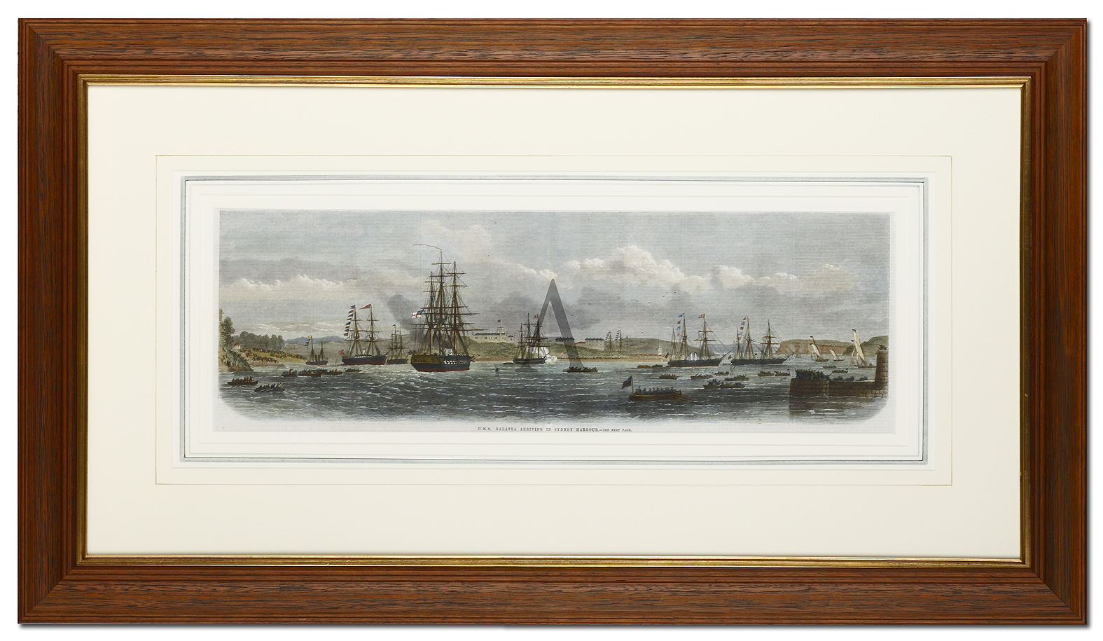 H.M.S. Galatea Arriving in Sydney Harbour - Antique Print from 1868