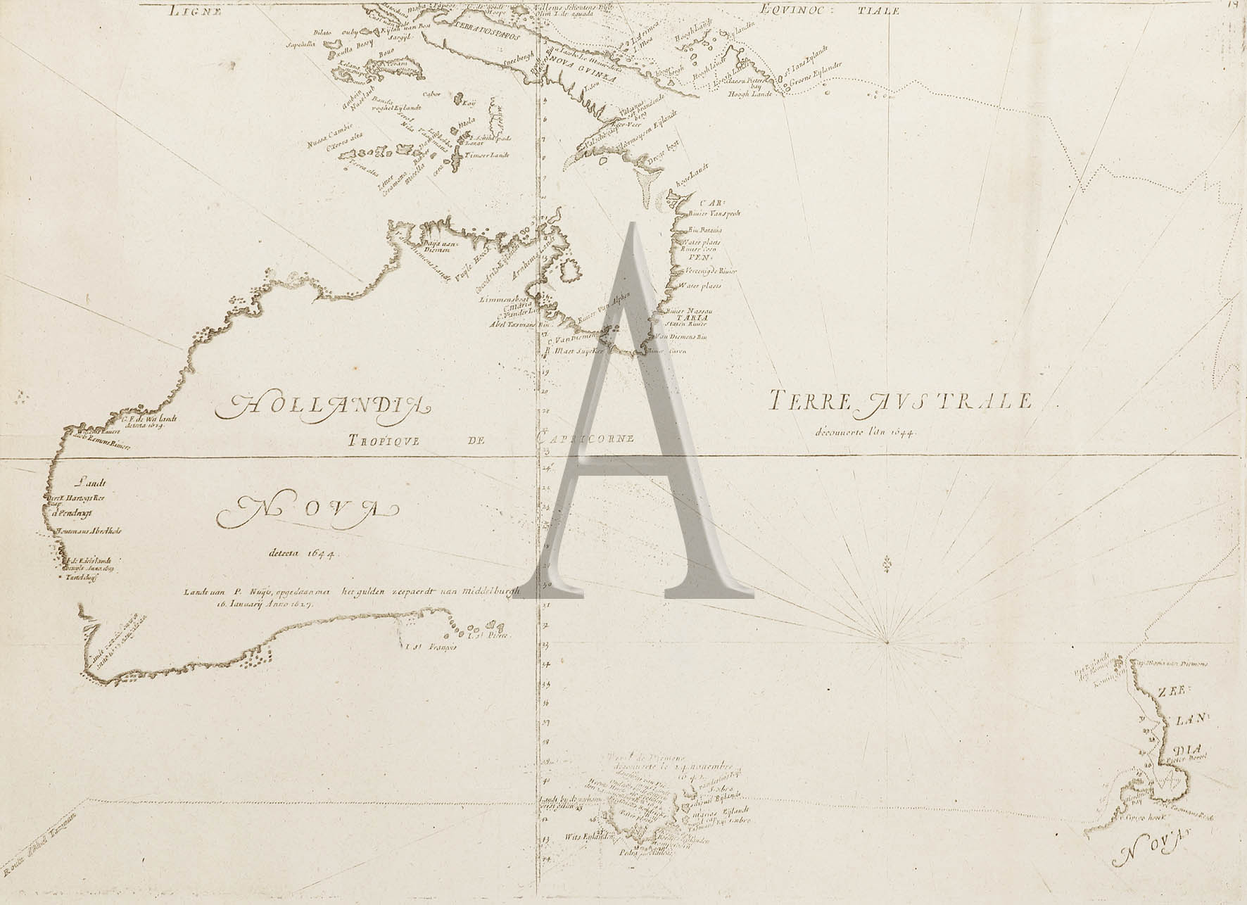 'Hollandia Nova Terre Australe' - Antique Print from 1663