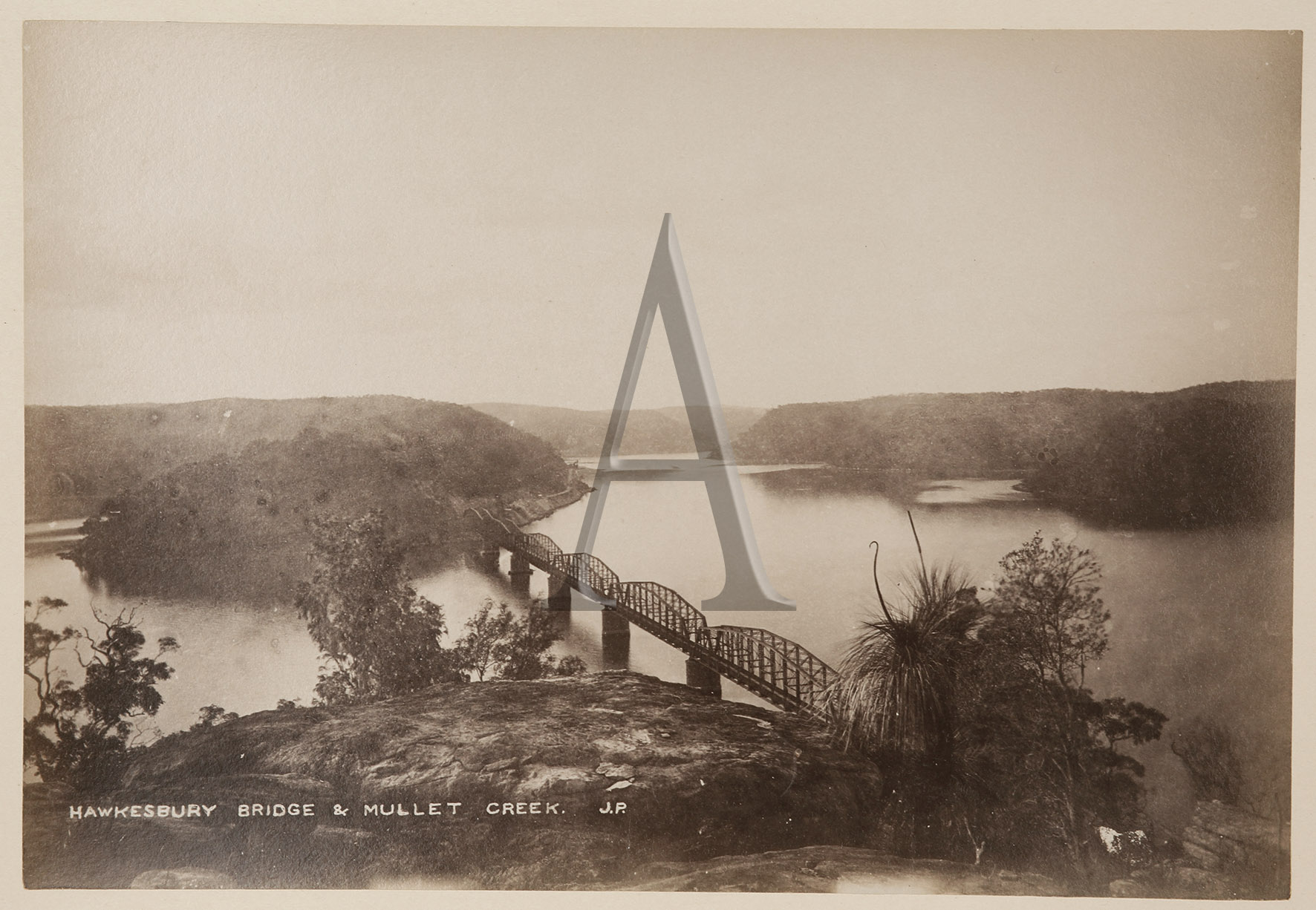 Hawkesbury Bridge & Mullet Creek. - Antique Print from 1885