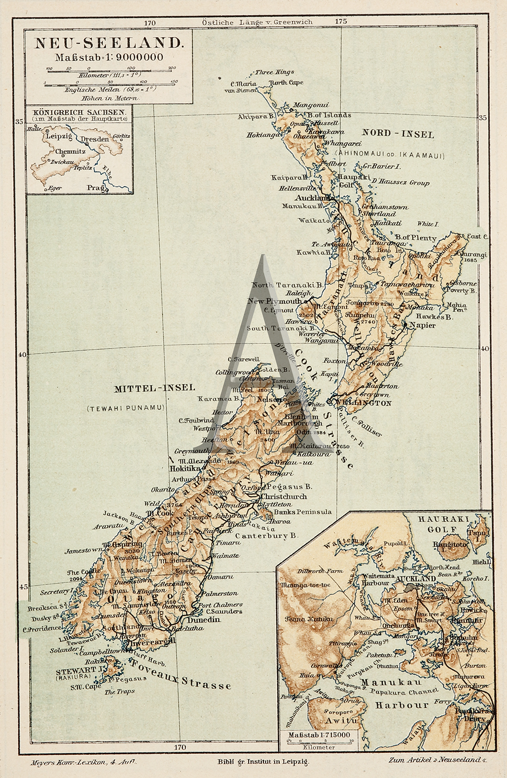 Neu-Seeland - Antique Map from 1895