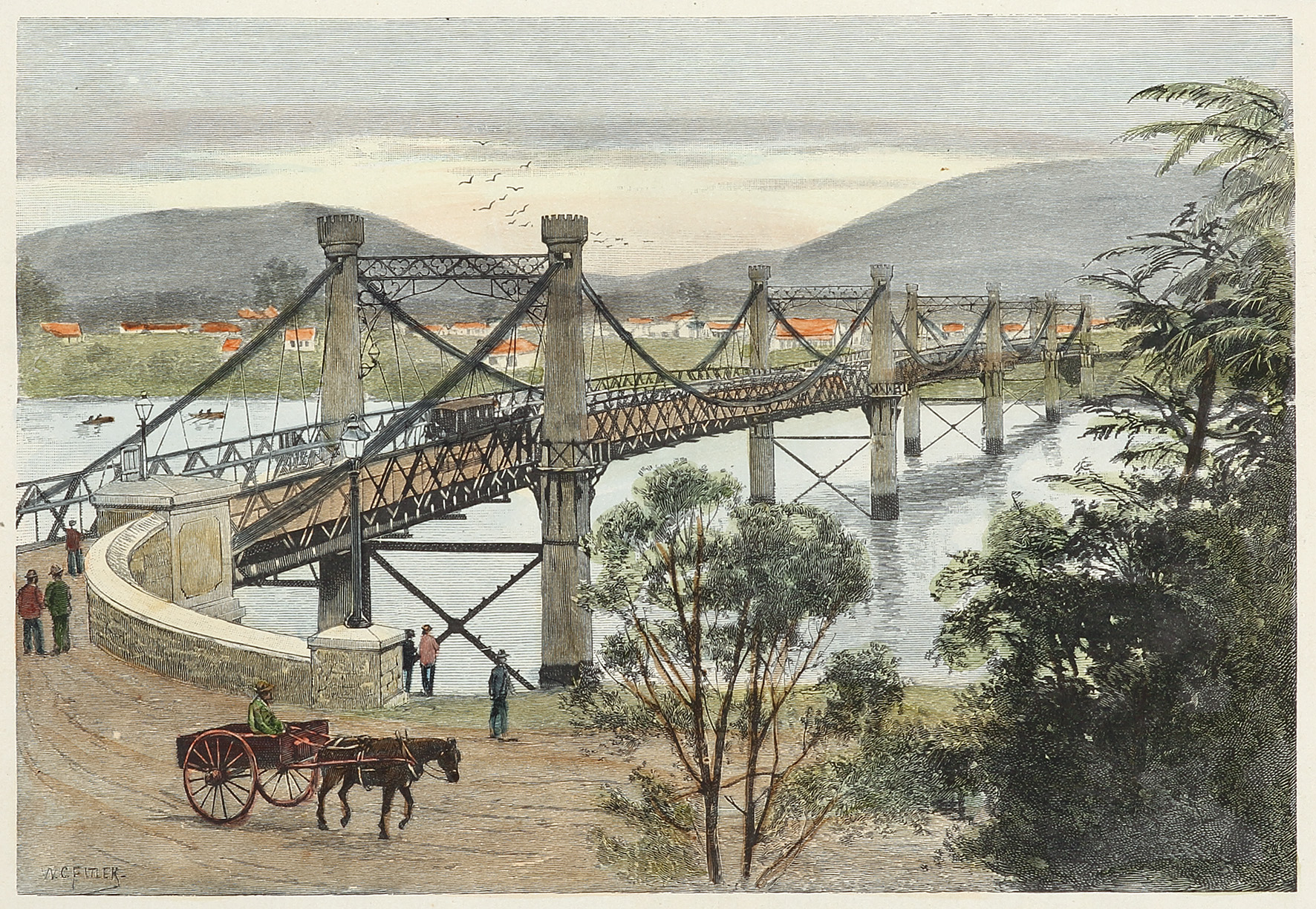 The Bridge over the Fitzroy River, Rockhampton. - Antique View from 1886
