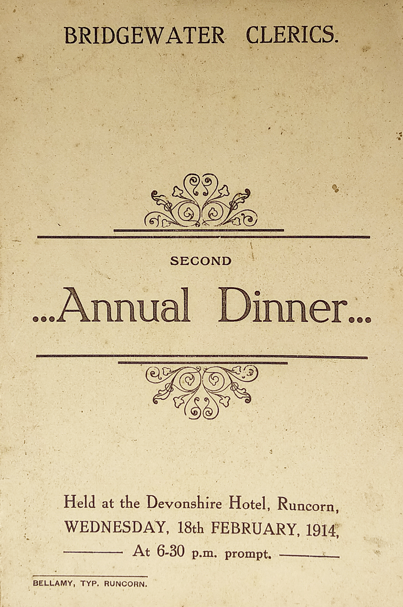 Bridgewater Clerics Second Annual Dinner - Antique Print from 1914