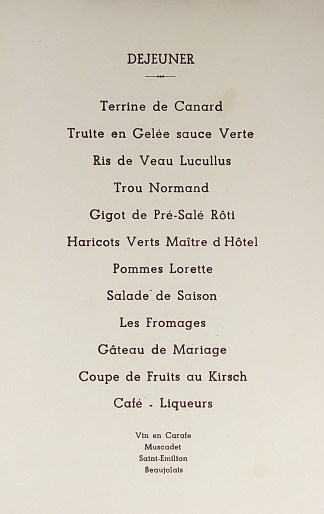 Mariage de Jacqueline et de Maurice. 12 … MENUS & DINNER INVITATIONS