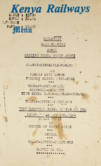 Kenya Railways. MENUS & DINNER INVITATIONS