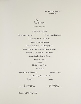 Union-Castle Line – Cape Bushbuck. MENUS & DINNER INVITATIONS
