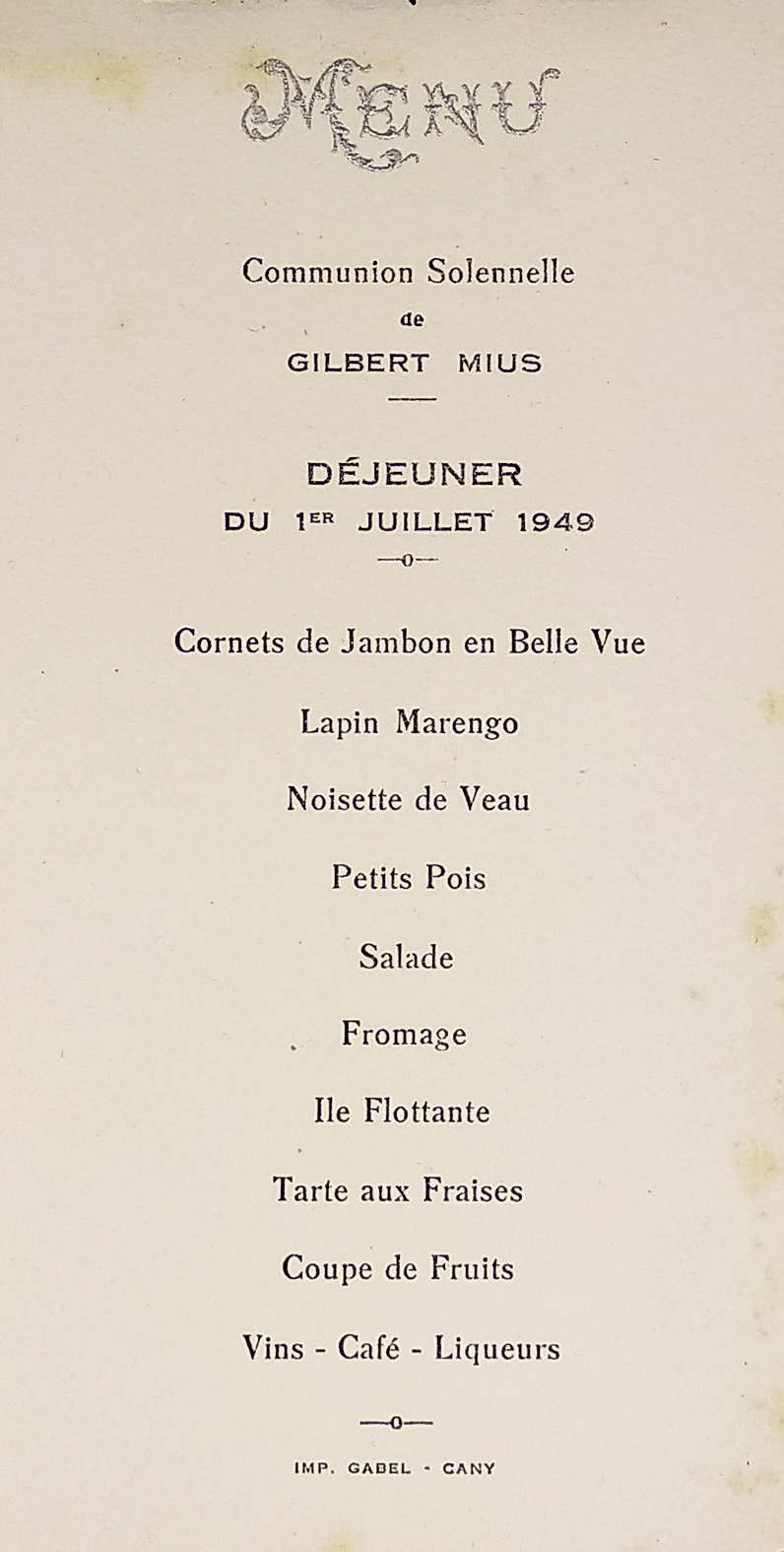 Communion Solennelle de Gilbert Mius. [1er Juillet 1949] - Vintage Print from 1949