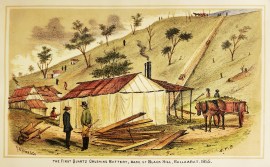 The First Quartz Crushing Battery, Base of Black Hill, Ballarat, 1855.