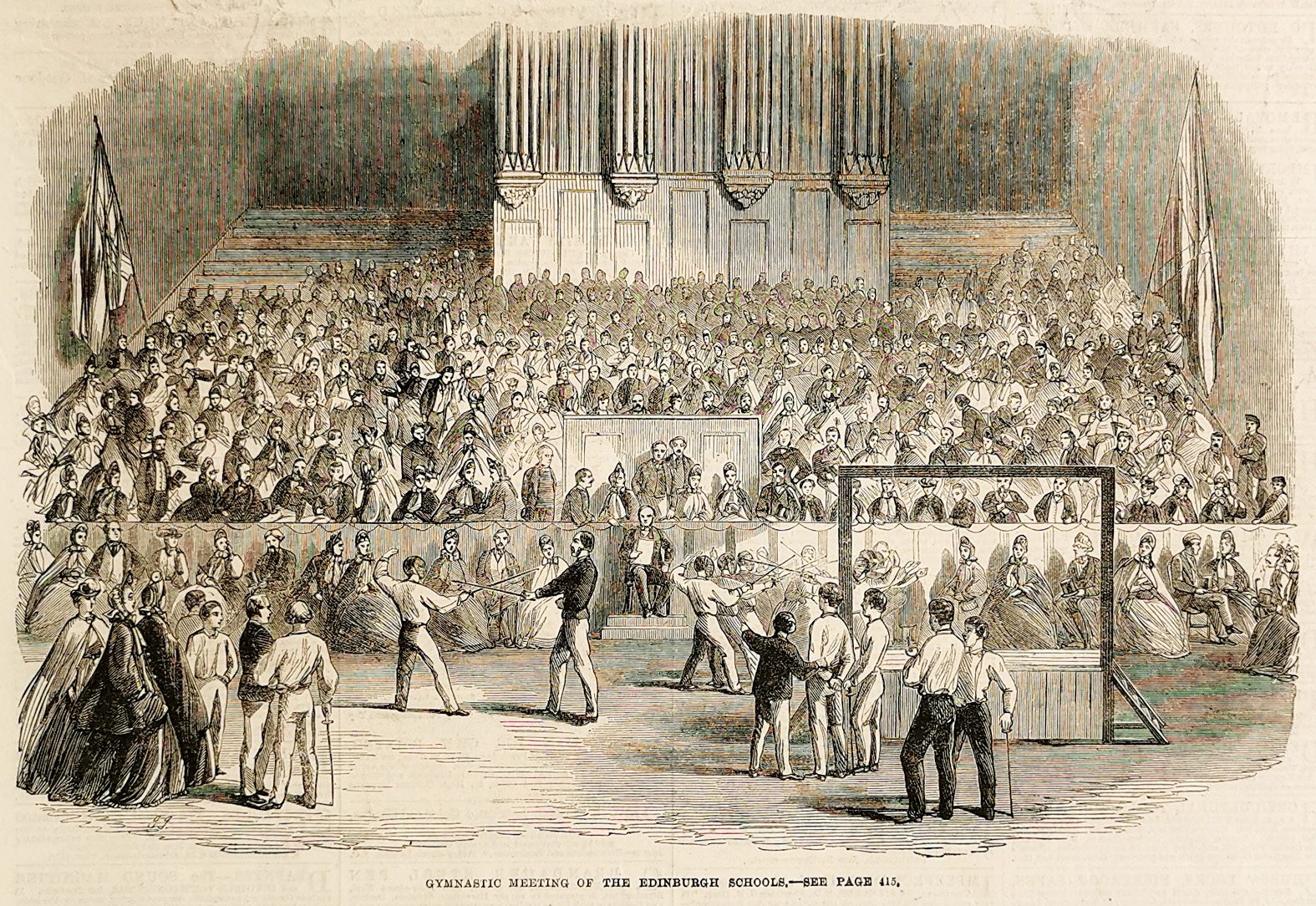 Gymnastic meeting of the Edinburgh Schools. - Antique Print from 1864