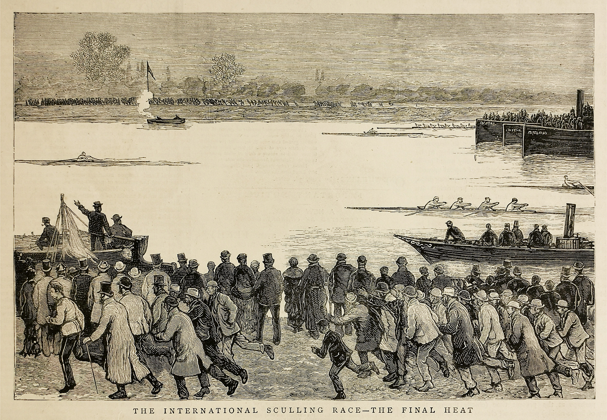 The International Sculling Race - The Final Heat - Antique Print from 1880