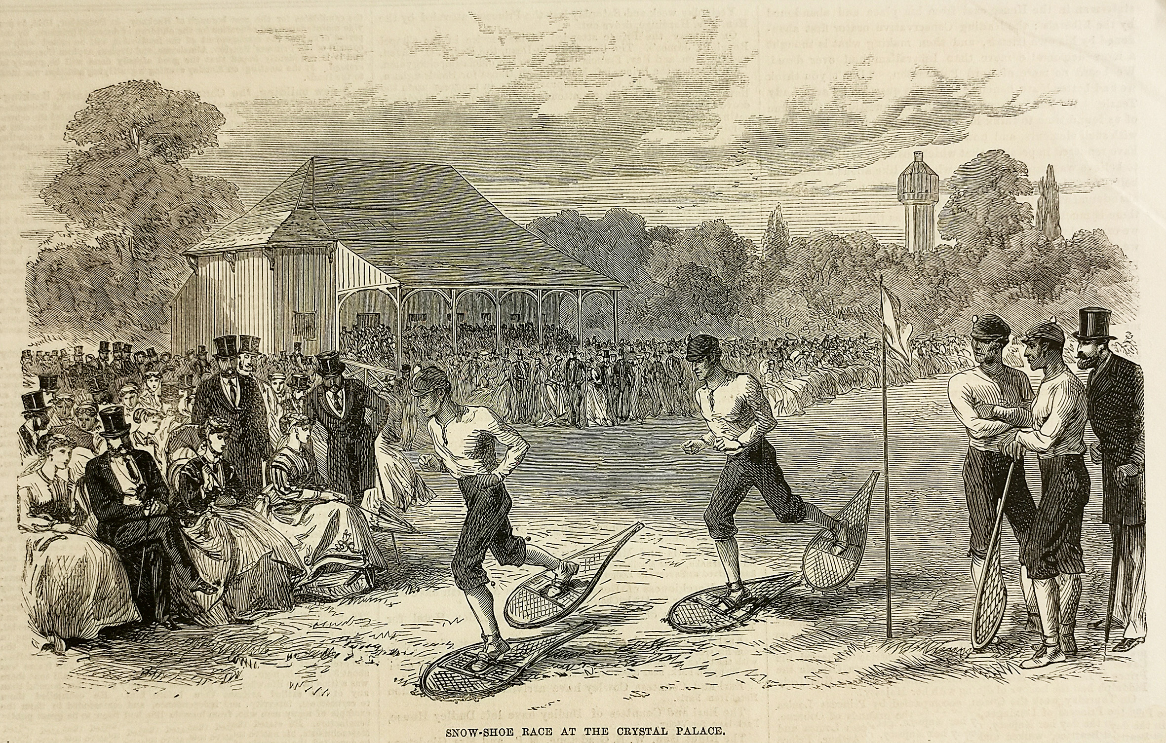 Snow-Shoe race at the Crystal Palace. - Antique Print from 1867
