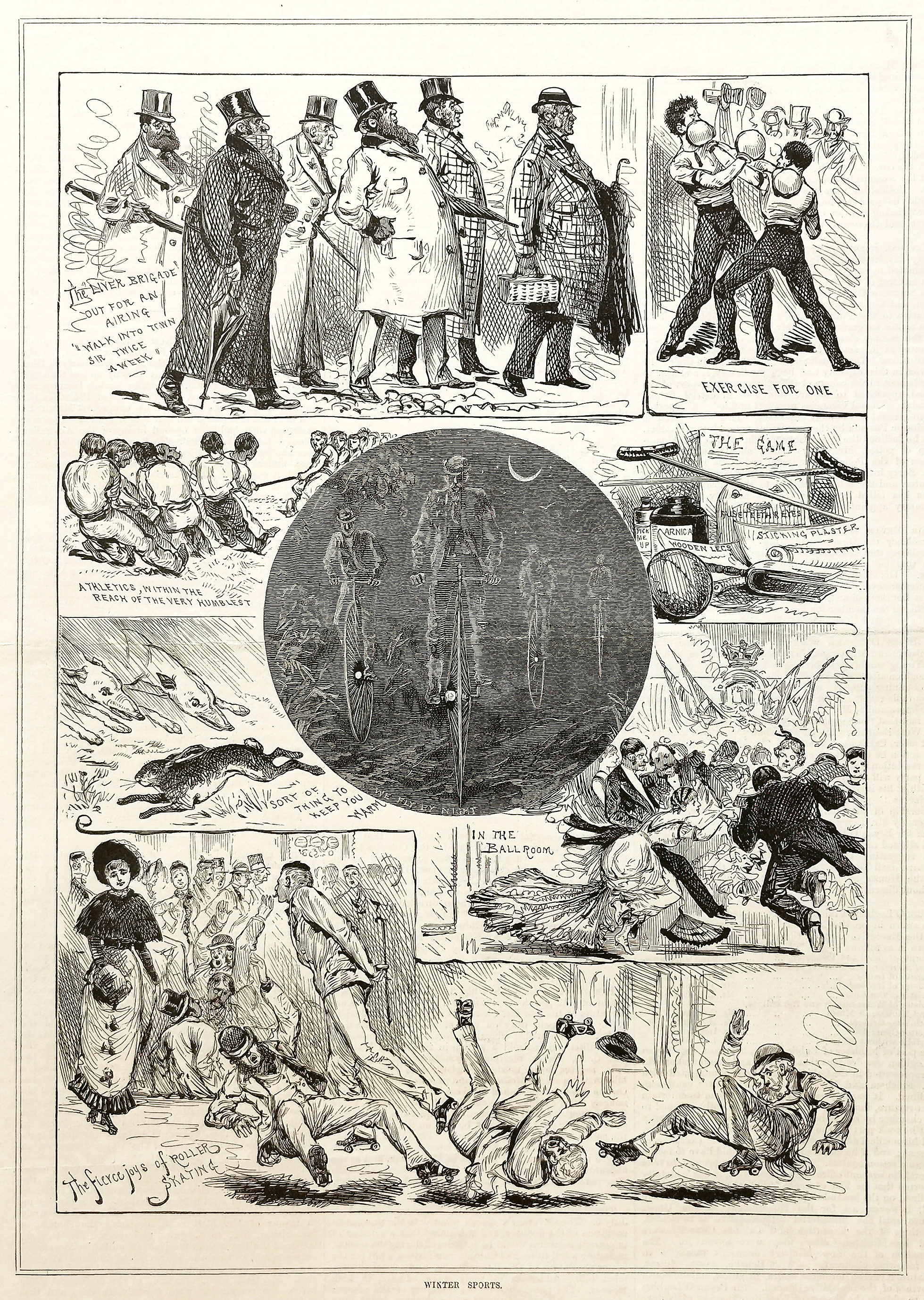 Winter Sports. - Antique Print from 1881