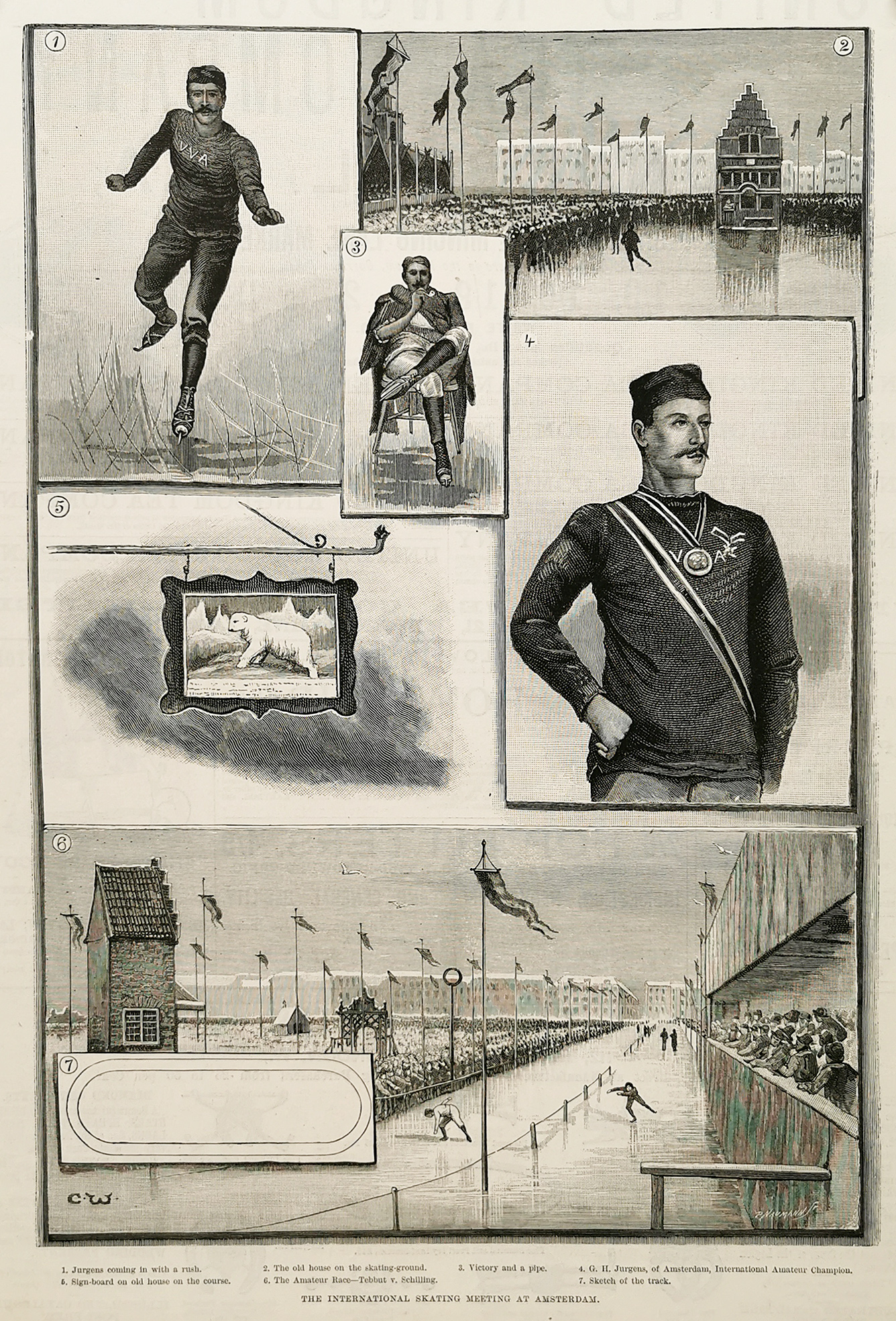 The International Skating meeting at Amsterdam. - Antique Print from 1888