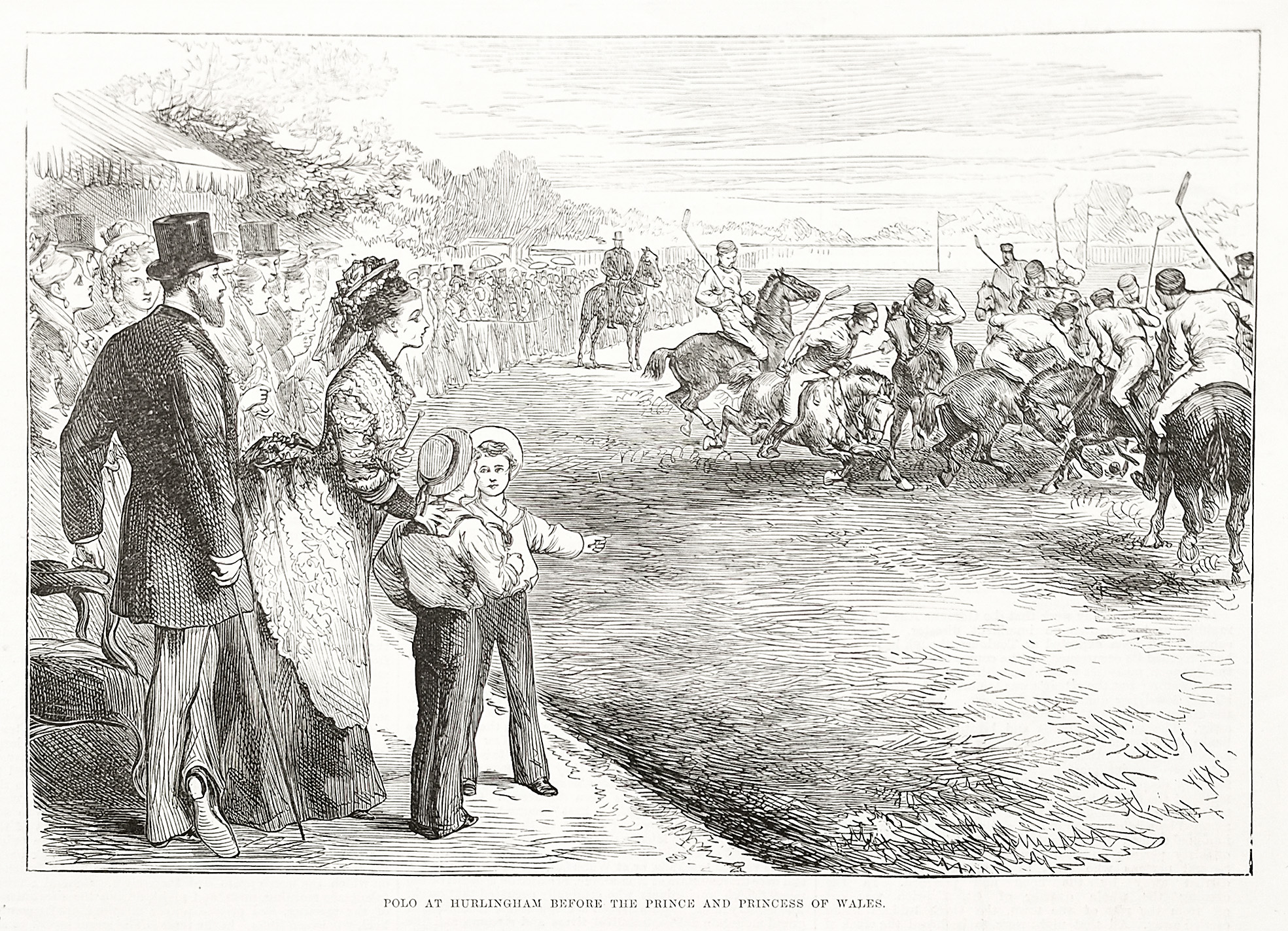 Polo at Hurlingham before the prince and princess of Wales. - Antique Print from 1875