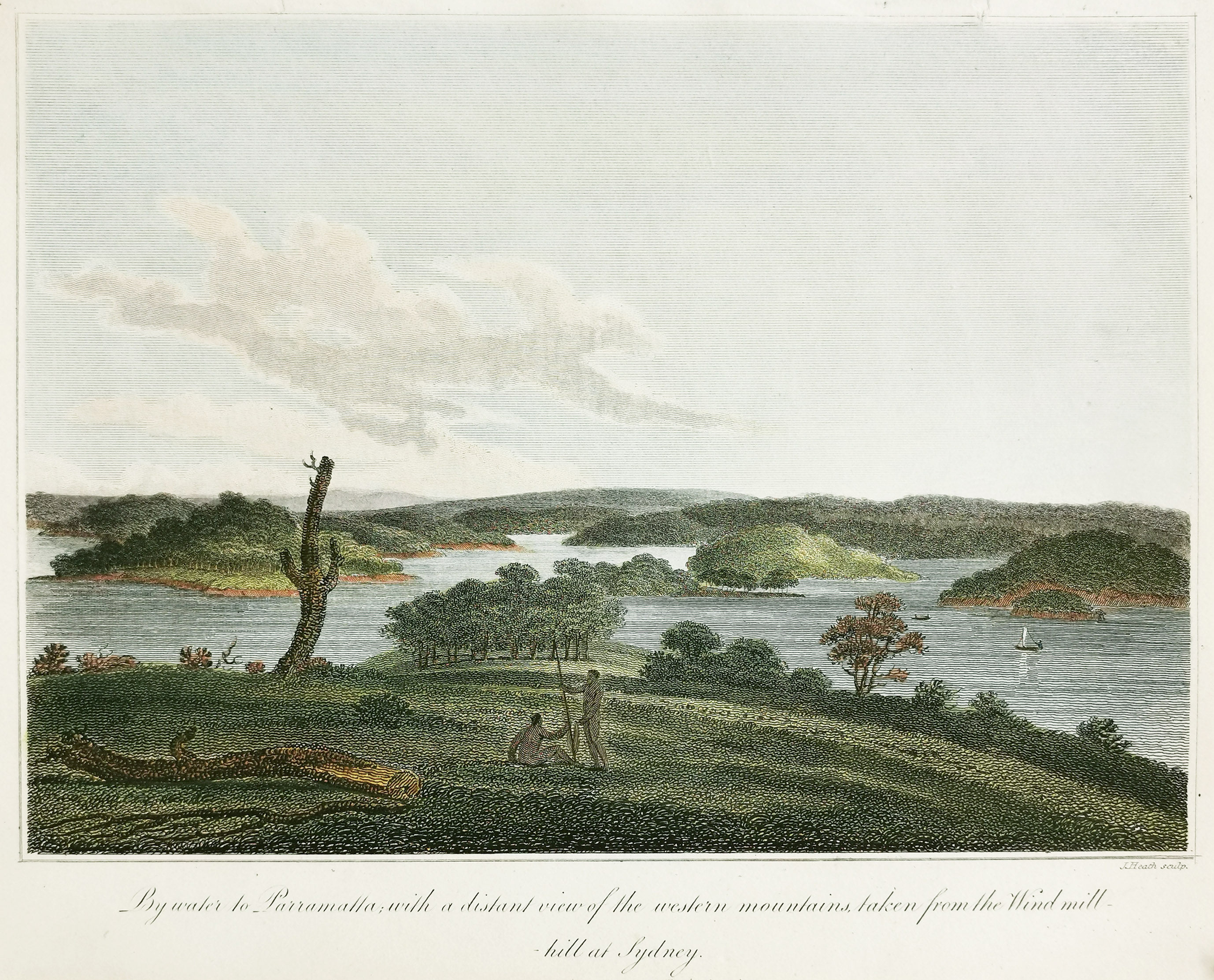 By Water to Parramatta with a distant view of the Western Mountains taken from the Windmill-hill at Sydney - Antique View from 1798