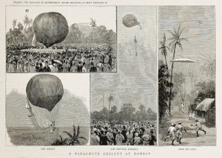 A Parachute Descent at Bombay. Ballooning & Parachuting
