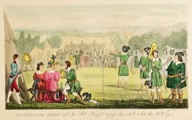 Archery-Tom, Jerry and the"Fat Knight" trying their skill to hit the Bulls' Eye.