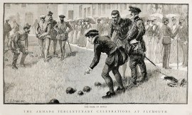 The Game of Bowls. The Armada Tercentenary Celebrations at Plymouth.