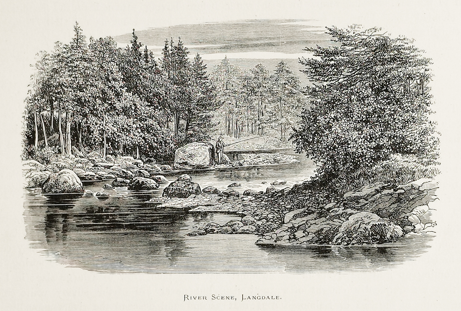 River scene, Langdale. - Antique Print from 1878
