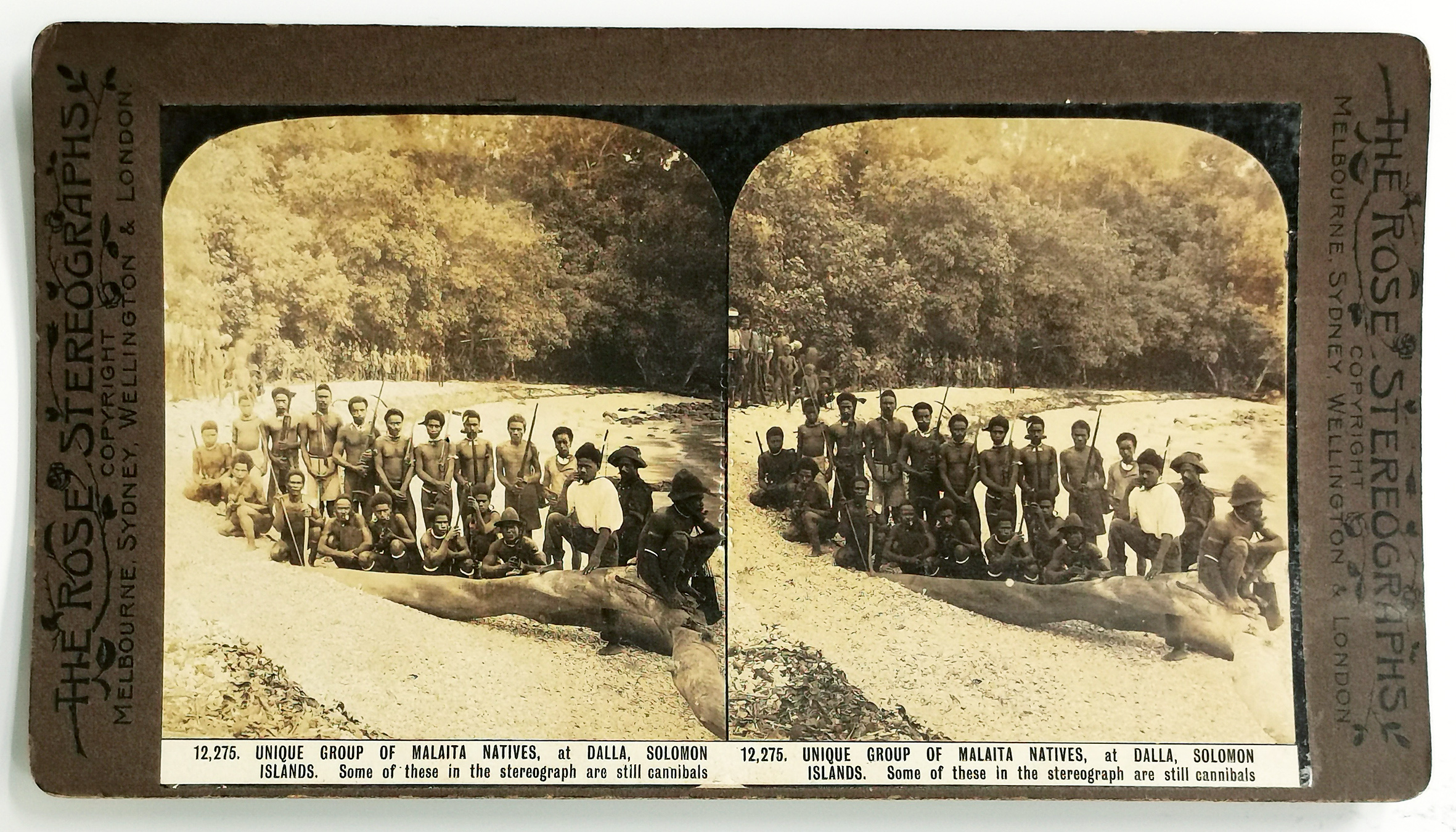 Unique group of Malaita Natives at Dalla, Solomon Islands. - Antique Photograph from 1905