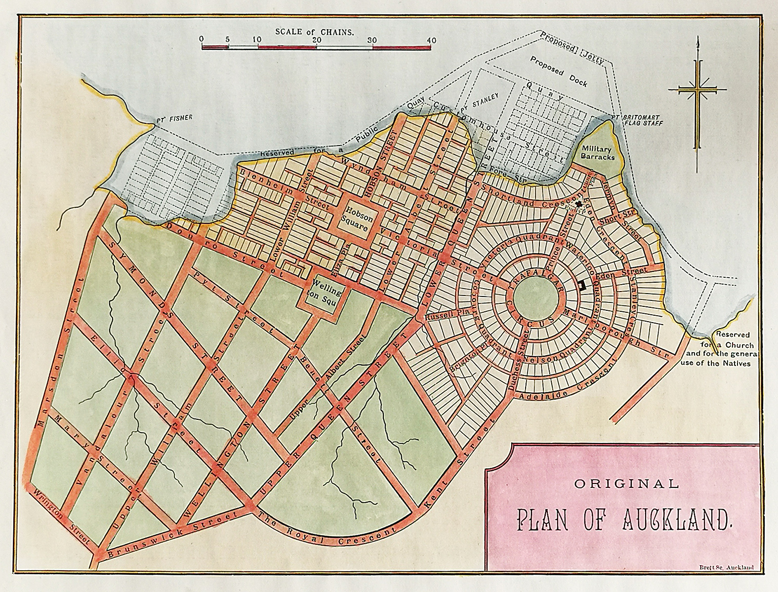 Original Plan of Auckland - Antique Print from 1890