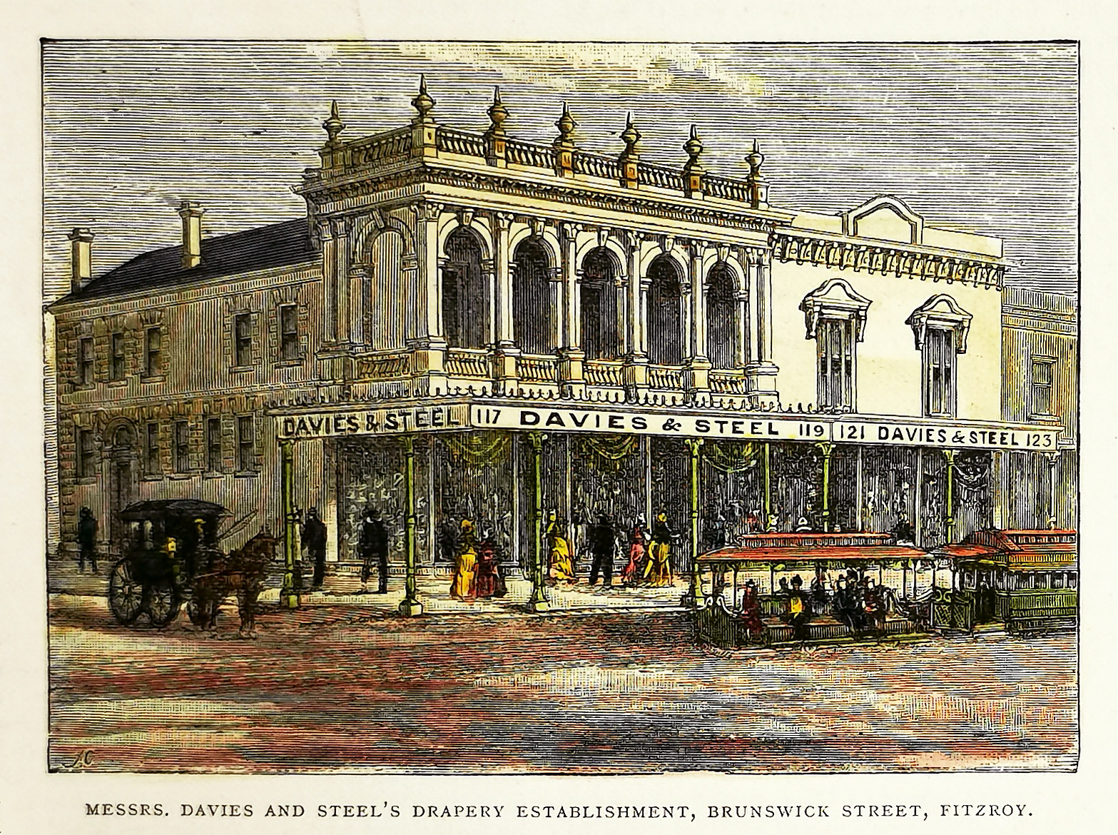 Messrs. Davies and Steel's Drapery Establishment, Brunswick Street, Fitzroy. - Antique Print from 1887