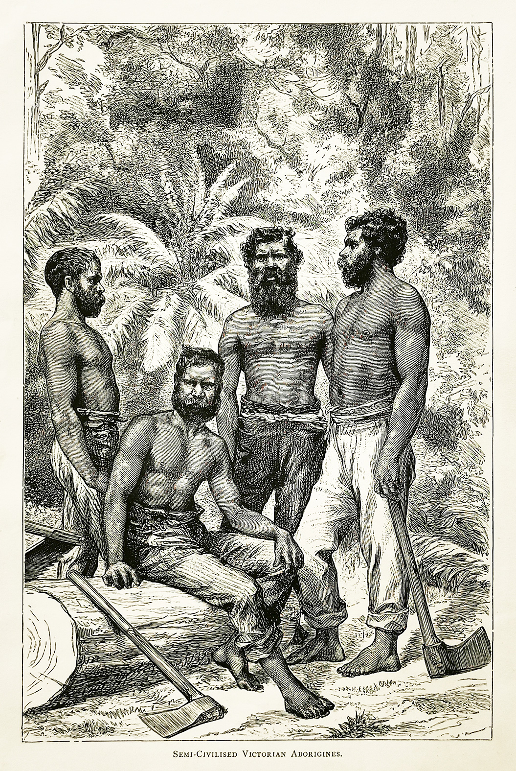 Semi-Civilised Victorian Aborigines - Antique Print from 1887