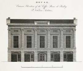 House. Entrance Elevation of the Coffee Room at Paisley. P. Nicholson Architect.