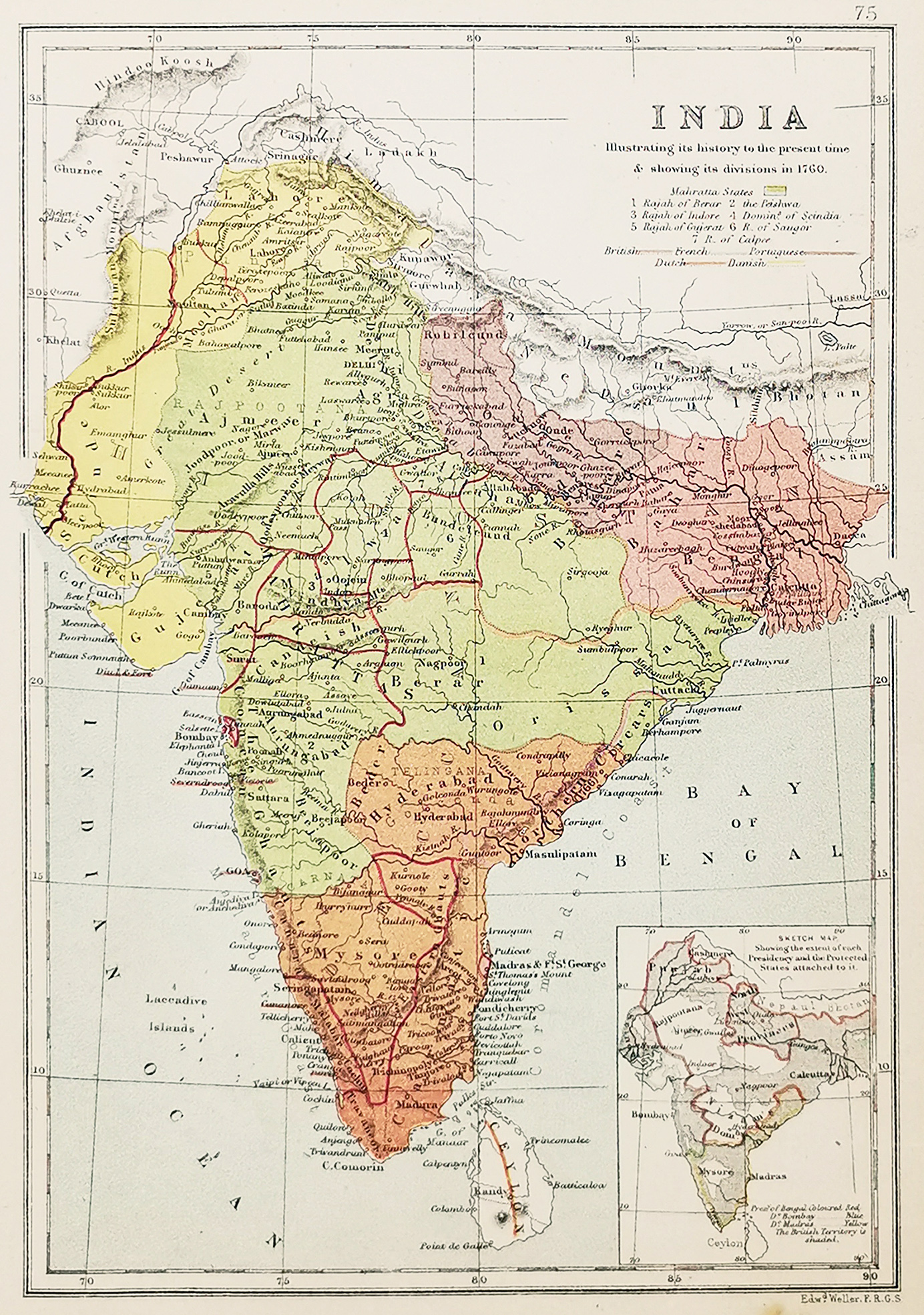 India Illustrating its History to the Present Time and Showing its Divisions in 1760. - Antique Print from 1875
