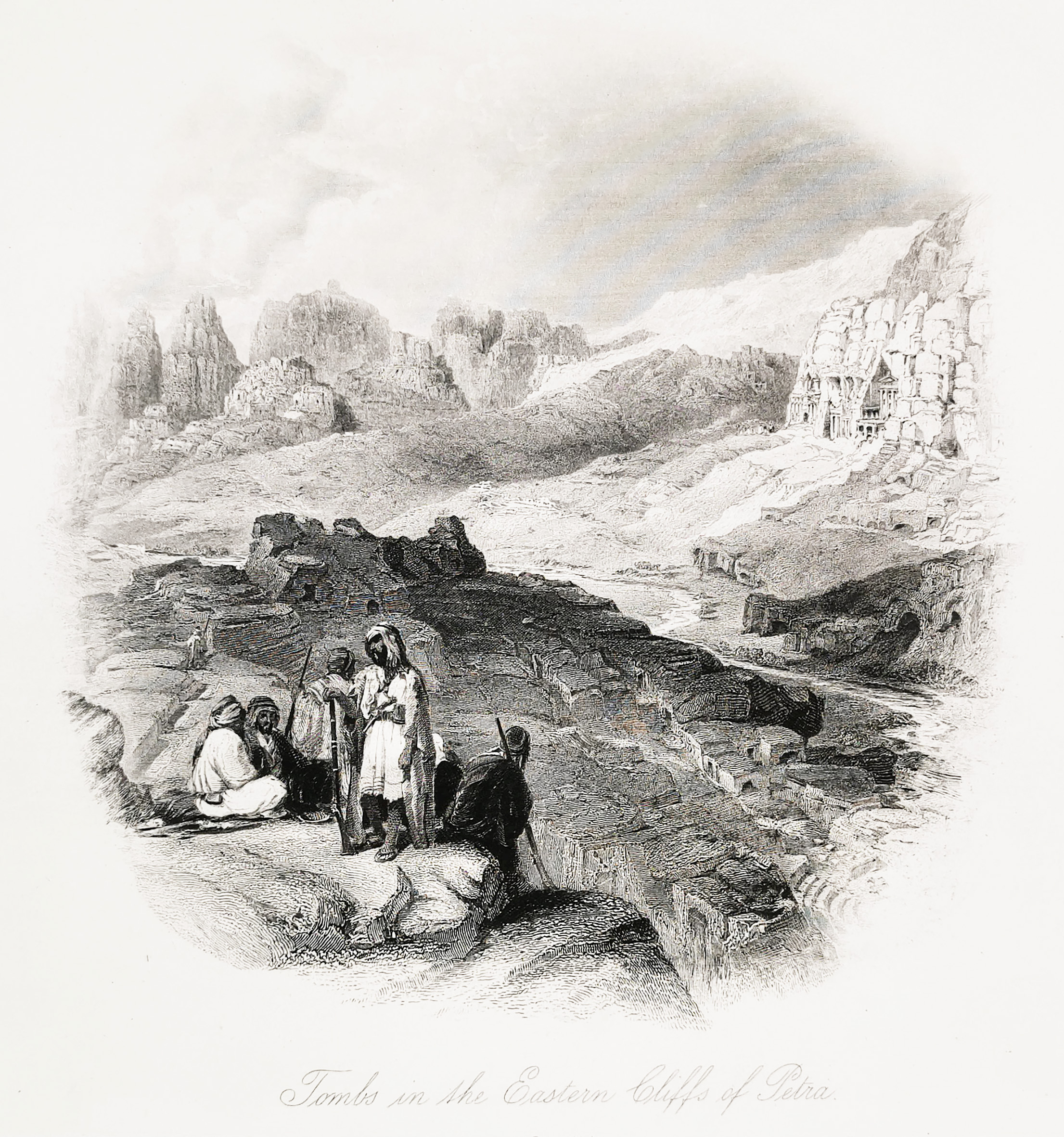 Tombs in the Eastern Cliffs of Petra. - Antique Print from 1881