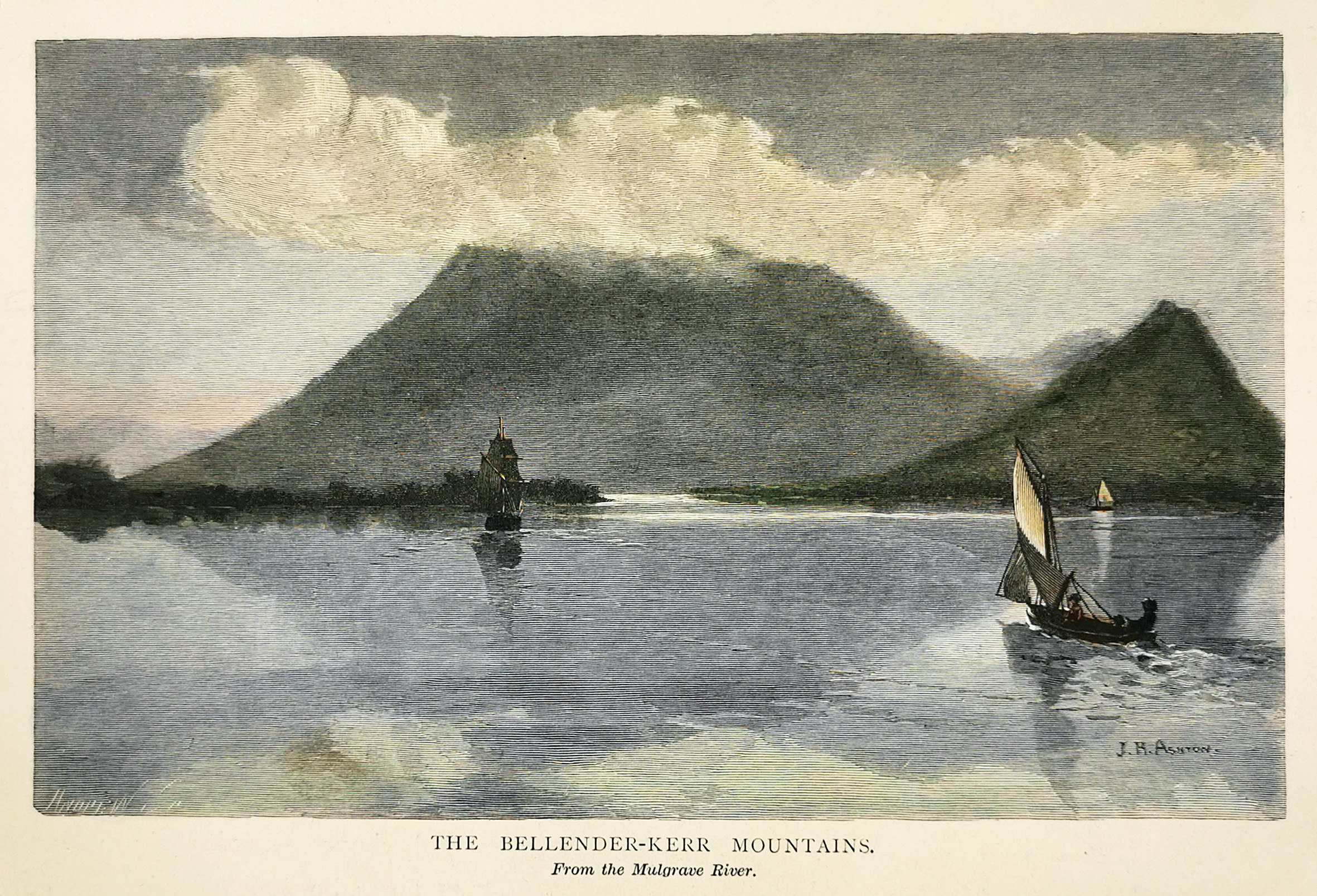 The Bellender-Kerr Mountains from the Mulgrave River - Antique Print from 1886