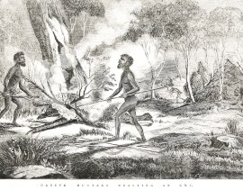Native Hunters Roasting an Emu. ABORIGINES