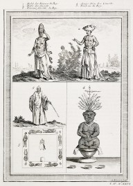1. Habit des Femmes du Roy. 2. Habit des Grande 3. Femmes favorite du Roy 4. Agoye Dieu des Conseils. 5. Tombeau du Roy.