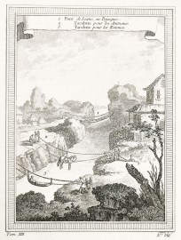 1. Pont de Liane, ou Bejuques. 2. Tarabite pour les Animaux. 3. Tarabite pour les Hommes.