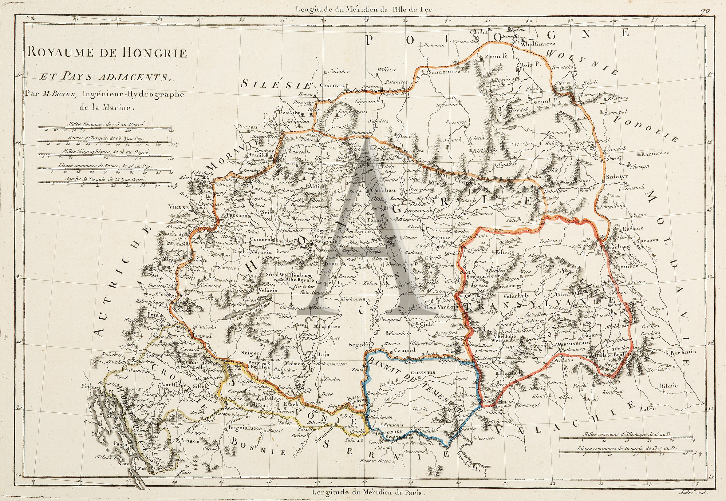 Royaume De Hongrie et Pays Adjacents. - Antique Print from 1788