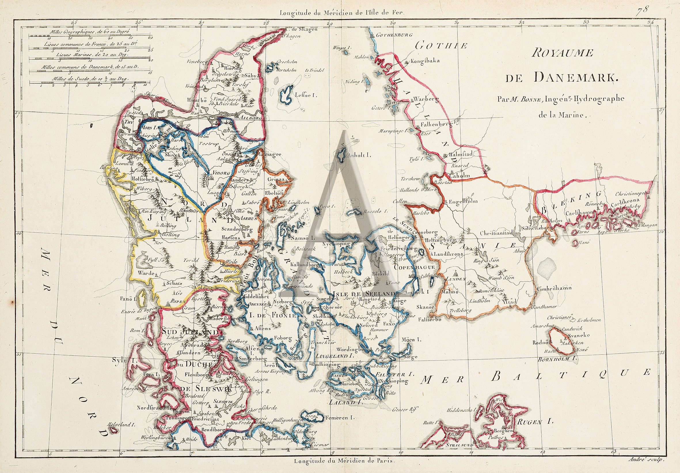Royaume de Danemark - Antique Print from 1788
